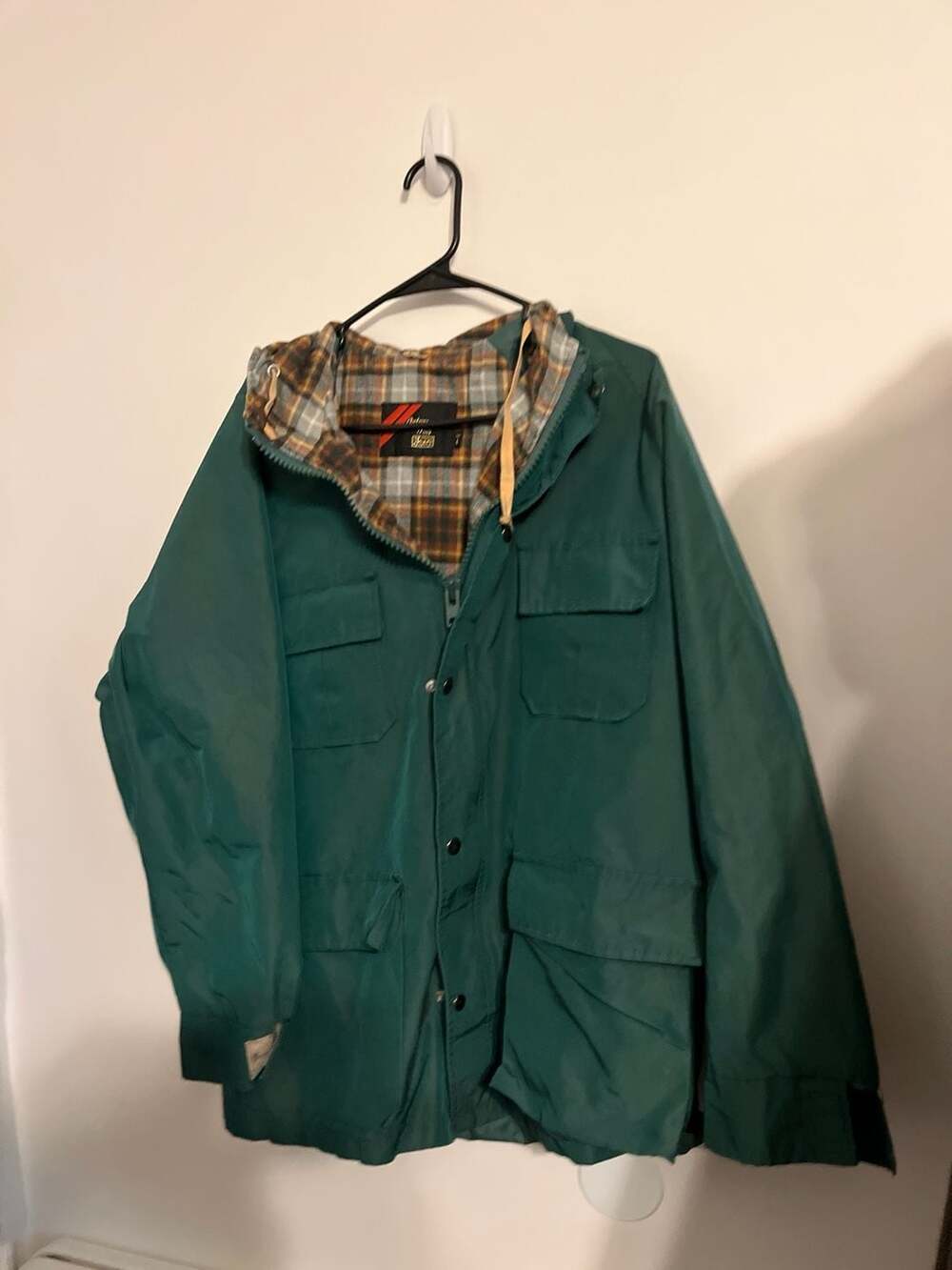 Vintage Sears Plaid Lined Hooded Mountain Parka Jacket Green Size Large